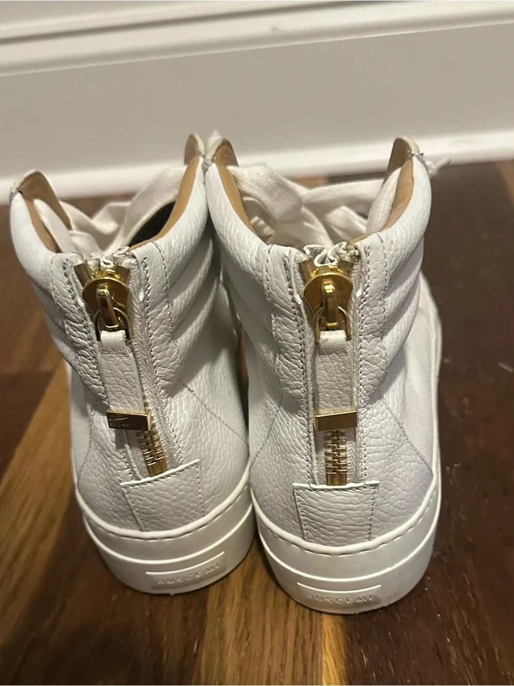 Buscemi 140mm White High-Top Leather Sneakers with Tan Lining Size 9/42